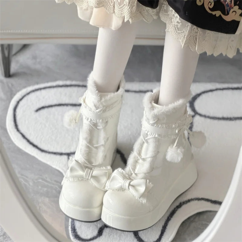 Advbridge Velvet Winter Short Boots Original Lolita Snow Boots With Velvet Thick Bottom Sweet And Warm Cute Winter Cotton Shoes For Women