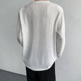 Advbridge Loose Men's Texture Shoulder Pads T-shirt Korean Style Casual Solid Color Round Collar Sleeved Male Tops 2024 Autumn New Fashion