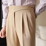 Advbridge England Style Naples Suit Pants For Men Mid High Waist Paris Buckle Straight Trousers Spring Autumn Fashion Business Casual Pant