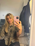 Advbridge Women Chic Print Leopard Lace Up Shirts Blouses O-neck Hollow Out Lantern Short Sleeve Cropped Tops Lady 2024 Summer Streetwear