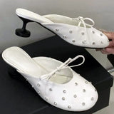 ADVBRIDGE  -  Luxury Rhinestone Bow High Heel Shoes for Woman Round Toe Thin Heel Designer Slide Sandals Fashion Shallow Comfort Women Sandals