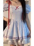 Advbridge Sweet Vintage Kawaii Princess Dress Women Puff Sleeve Korean Chic Plaid Dress Female Autumn Casual Evening Party Dress Y2k