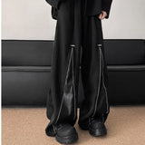 Advbridge PU Leather Patchwork Wide Leg Pants Men Zipper Hip Hop Fashion Harajuku High Street Loose Casual Pants Ropa Hombre
