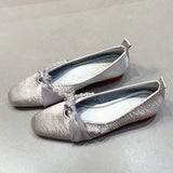 ADVBRIDGE  -  Elegant String Bead Silk Ribbon Knot Design Low Heel Mary Jane Shoes Woman French Style Yellow Square Toe Chunky Heel Loafers