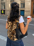 Advbridge 2024 Leopard Print Sleeveless Street Women's Vest Fashion V-neck Slim Fit Short Waistcoat Casual Lady Autumn Commute Outerwears