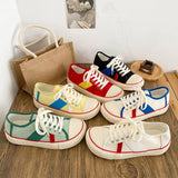 ADVBRIDGE  -  New Women Colorblock Vulcanized Canvas Sneakers Flat Sole Lace-Up Soft Comfort Latex Cushion Summer Student Casual Shoes