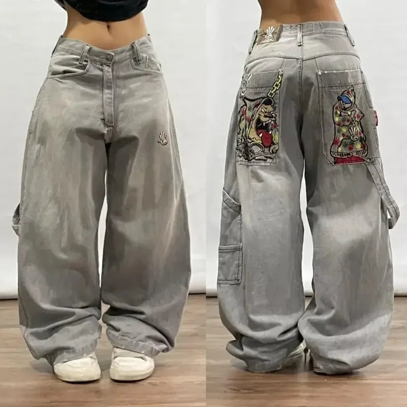 Street Retro Popular Straight Wide-leg Jeans Female Y2K Street Harajuku Hip-hop Joker Mop Baggy High-waisted Denim Trousers