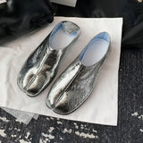 ADVBRIDGE  -  Flat Shoes Woman Silver Tabi Ninja Women Shoes Split Toe Flats Trotters Mocasines Leather Loafers Shoes for Women