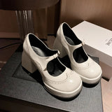 Advbridge fashion ankle strap leather pumps women 2024 new high heels platform mary janes woman round toe thick heel party shoes female