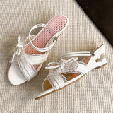 ADVBRIDGE  -  Sweet Heart wedge sandals Women elegant Lace Rhinestone Bow designer high heels Slippers Fashion cross strap Slide Sandals
