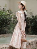 ADVBRIDGE  -  Women's Pink Sweet Dress Summer French Romantic Fairy Dresses for Elegant Square Collar Lace Printed Retro Vestidos be mujer