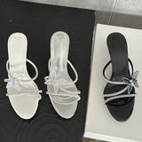 ADVBRIDGE  -  Fashion CRYSTAL Narrow Band Butterfly-knot Satin Women Slipper Slip On Ladies Sandal Thin Low Heel Outdoor Dress Slides