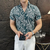 ADVBRIDGE  -  Floral print men's short-sleeved shirt, stylish summer new shirt with stand-up collar tops
