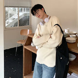 Advbridge Men's Clothing Korean Popular Knit Irregular O Neck Long Sleeve Pullover Sweater Solid Color Light Luxury Leisure Retro Knitwear