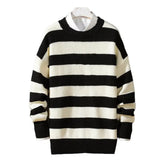 Advbridge Plus Size Men Sweater Stripe Round Neck Loose Pullover Male Jumper Spring Sweater for Men Work Daily Wear Men Striped Pullovers