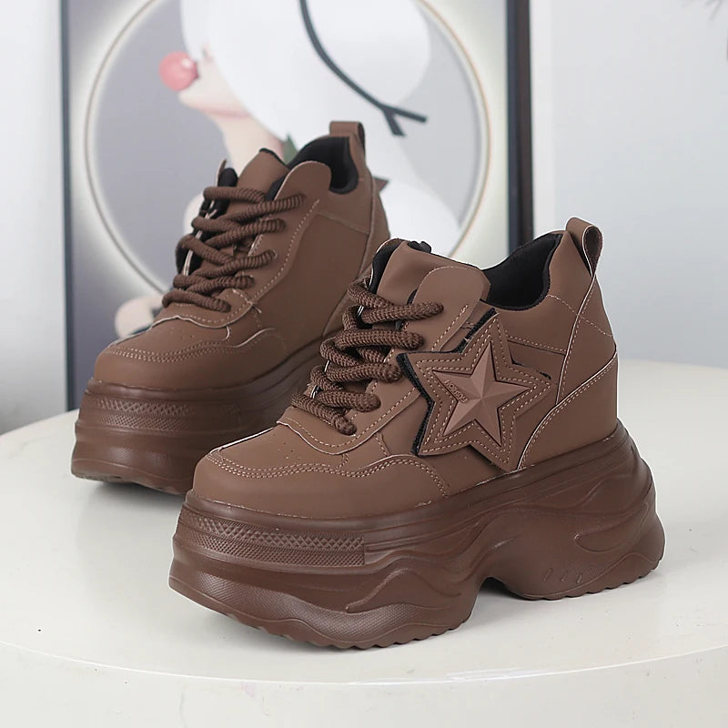 Advbridge 12CM Cow Genuine Leather Winter Boots Autumn Fashion Platform Chimney Ankle Booties Moccasins Women Chunky Sneakers Shoes