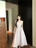 ADVBRIDGE  -  Spring Summer 2025 Pink Elegant Evening Woman Dress French Bow Pleated Square-Collar Length Dresses Abend Kleider New Vestidos
