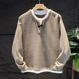 Advbridge Men Trendy Vintage Japanese Style Patchwork Simple Sweatshirt Autumn Winter Casual Round Neck Long Sleeve Loose Pullover Hoodies