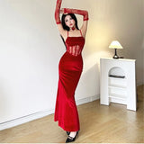 Advbridge Sexy Bodycon Velvet Dresses for Women Spaghetti Strap Corset Slim Waist Slit Evening Party Dress Prom Robe Christmas Vestidos