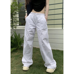 Advbridge -  Y2K Women Casual White Baggy Wide Leg Sweatpants Fashion Vintage Chic Drawstring Trousers Loose Streetwear Joggers Cargo Pants