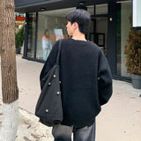 Advbridge Men's Clothing Korean Popular Knit Irregular O Neck Long Sleeve Pullover Sweater Solid Color Light Luxury Leisure Retro Knitwear