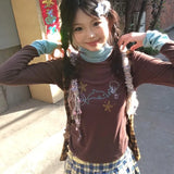 Advbridge Vintage Heavy Diamond Half-high Collar T-shirts Y2k Gothic Slim Fit Bottoming Tops Women 2025 New Long Sleeve Tee Shirt