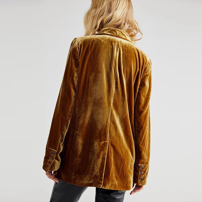 Advbridge New Fashion Long Sleeve Women Solid  Jackets Temperament Bright Velvet Blazer Coats Autumn Elegant Lapel Button Slim Cardigan