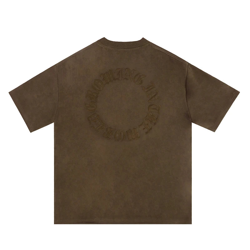 Advbridge Original Letter Embroidery O Neck Suede Summer Tshirts for Men and Women Short Sleeve Streetwear Casual Oversized Top Tees