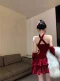 Advbridge -  Sweet Hot Girl Sequin Velvet Evening Dress for Women's Autumn and Winter Slim Fit Strapless A-line Dress Fashion Female Clothes