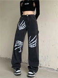 Advbridge Goth Pants E Girl Y2k Skeleton Hands Print Women Oversize 2022 Fashion Punk Denim Trousers Streetwear Hip Hop High Gothic Jeans