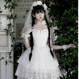 ADVBRIDGE  -  Original Design Sweet Cute Girl Princess Lolita Jsk Dress Summer New High Waist Slimming White Suspender Dresses and Trailing