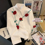 Advbridge Men‘s Wintern outfits New Spring and Autumn Fashionable Temperament Romantic Three-dimensional Rose Men's Casual Loose Design Sense Niche Shirt Advbridge Men‘s Wintern outfits