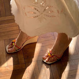 ADVBRIDGE  -  Summer Wedges Slippers For Women Fruit Narrow Band Designer Sandal Female Mules Slides Shoes Fashion Square Toe High Heels