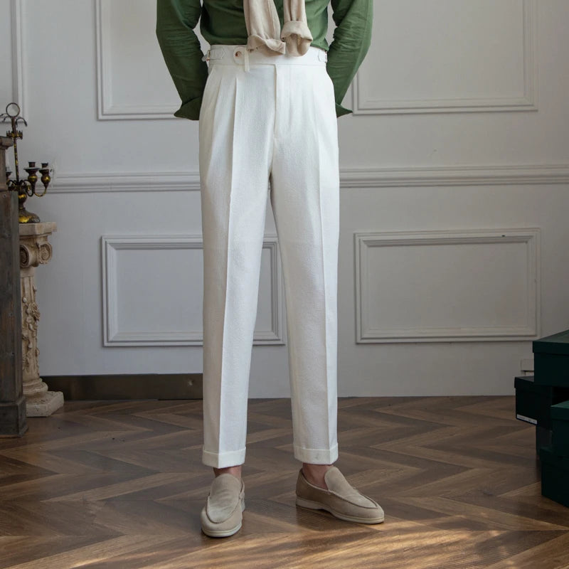 ADVBRIDGE  -  Deer Sanxian Business Men's Summer Bubble Gauze Naples High Waist Straight Pants Japanese Breathable Casual Pants
