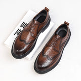 Advbridge Men Korea Leather Platform Oxfords Slip On Thick Tottom For Male Derby Shoes Casual Loafers Mens Square Toe Formal Dress Shoes