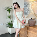 ADVBRIDGE  -  Apricot Sweet Kawaii Dresses for Women's French Style Fairy Vestidos Summer Elegant Lace Spaghetti Strap Dress Feminine