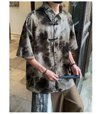 ADVBRIDGE  -  Mens Chinese Traditional Mountain Painting Printed Tang Shirts Frog Button Down Kong Fu Short Sleeve Summer Clothing Male XXXXXL