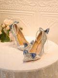 Advbridge Elegant Retro Lolita Court Style Lolita Flower Wedding Gorgeous Satin Bow Pearl Gem Ribbon Bowknot 7.5-10.5cm High Heels Shoes
