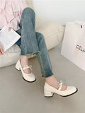 Advbridge Elegant Mary Jane Pumps Woman High Heels Shoes Leather Casual Shoes Women Square Heeled Shoes Ladies Sweet Style Lolita Shoes