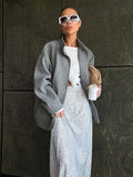 Advbridge Loose Woolen Blends Big Pockets  Autumn Jacket Women Long Sleeve Elegant Single Breasted Lady Grey Commuter Street Coat
