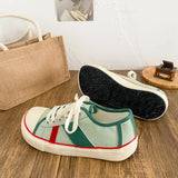 ADVBRIDGE  -  New Women Colorblock Vulcanized Canvas Sneakers Flat Sole Lace-Up Soft Comfort Latex Cushion Summer Student Casual Shoes