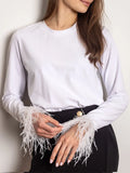 Advbridge Solid Sweatshirts Women Elegant Loose Fit O-neck Feathers Sleeve Female Pullovers 2025 Spring Autumn Fashion Lady Streetwears
