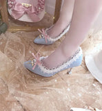 Advbridge Lolita Pointed Toe Pumps Women's Shoes High Heel 7.5cm French Shallow Mouth Cute Kawaii Shoes Cosplay Loli Daily Single Shoes