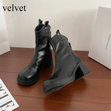 ADVBRIDGE  -  Real Leather Retro Women's Boots Versatile New Chelsea Chimney V-neck Short Leather Shoes for Womens Thick and Slim Heels Boots