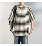 ADVBRIDGE  -  M-XXXXXL Plus Size Men Breathable Striped Plus-Size T-Shirts 2025's Viral Comfort Staple for Inclusive Summer Fashion Clothing