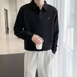 Advbridge Lapel Versatile Sweatshirts Men's Loose Fitting Long Sleeved T-shirt Men's Trendy Polo Shirt Casual Letter Handsome All-match