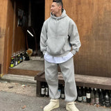 Advbridge Men‘s Wintern outfits Hooded Sweatshirt Men's Autumn Winter Velvet Two-piece Set American Oversize Loose Casual Sweatpants Suit Aesthetic Streetwear Advbridge Men‘s Wintern outfits