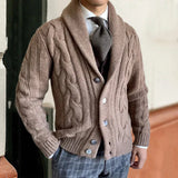 Advbridge Men Autumn Winter Casual Solid Long Sleeve Button Lapel Loose Mens Sweaters Outerwear Vintage Jacquard Knitted Sweater Cardigans