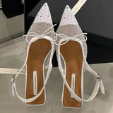 ADVBRIDGE  -  Luxury Rhinestone Mesh Sandals Women Breathable Summer New Pointed Toe Pumps Elegant Party Dress Shoes Ladies Wedding High Heels