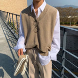 Advbridge Man Clothes Smooth Solid Color Vest Plain Knitted Sweaters for Men Waistcoat Sleeveless Over Fit Knit Korean Fashion Warm Cheap